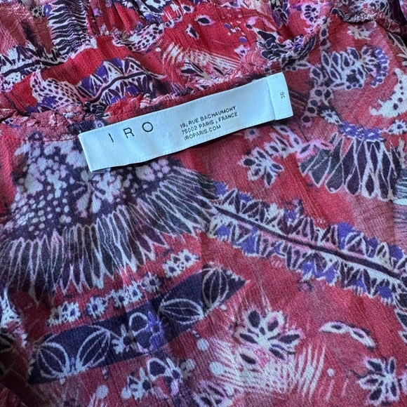 US Small  FR 36 Womens IRO Talara Short Red Dress Printed Chiffon - Picture 10 of 11